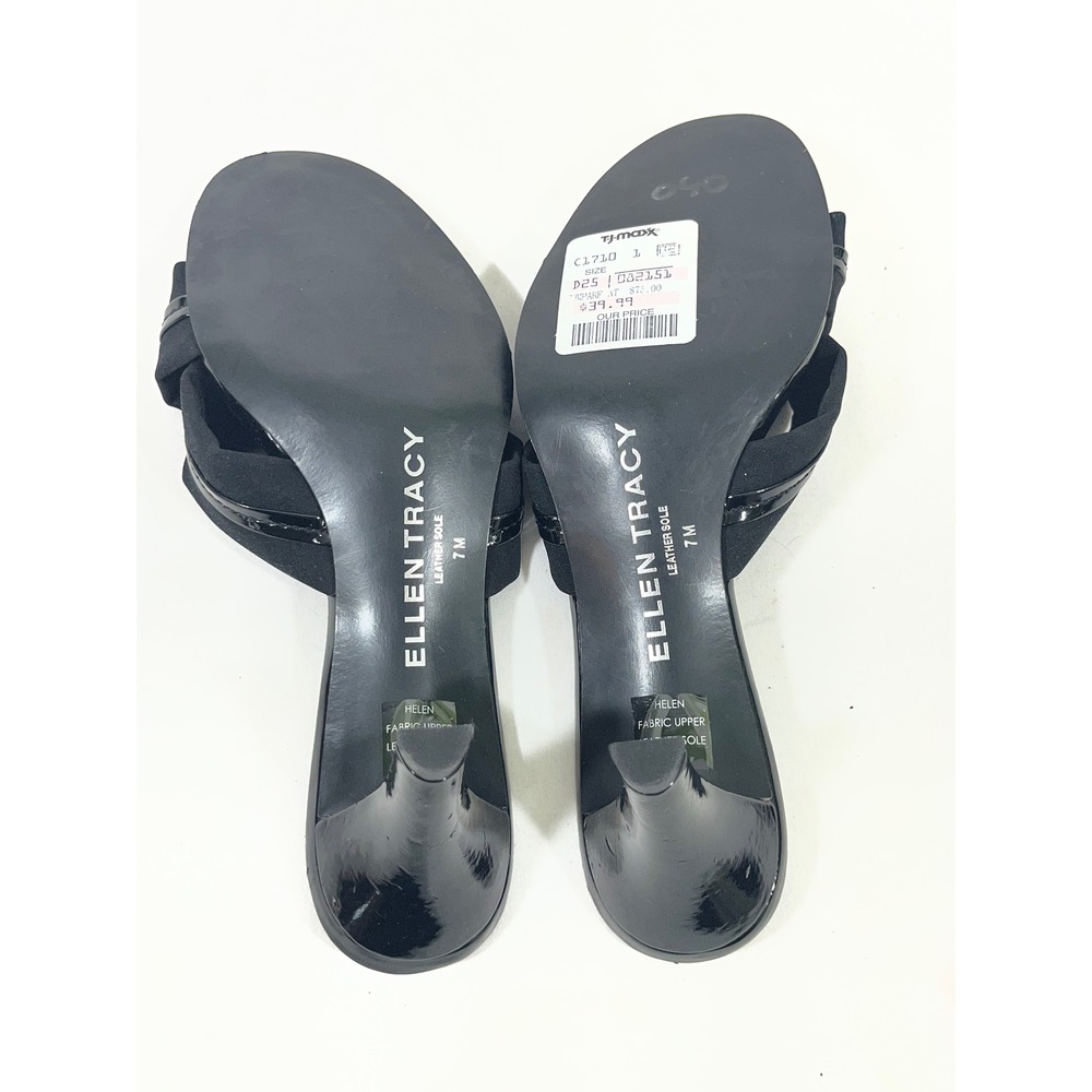 Ellen Tracy Helen Crisscross Patent Trim Kitten Heel Women 7 Black Mule Sandal - Picture 7 of 8